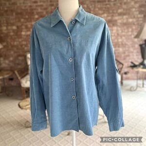 Worth Top Blue Corduroy Women’s Button Up Shirt 14 Work Job Casual